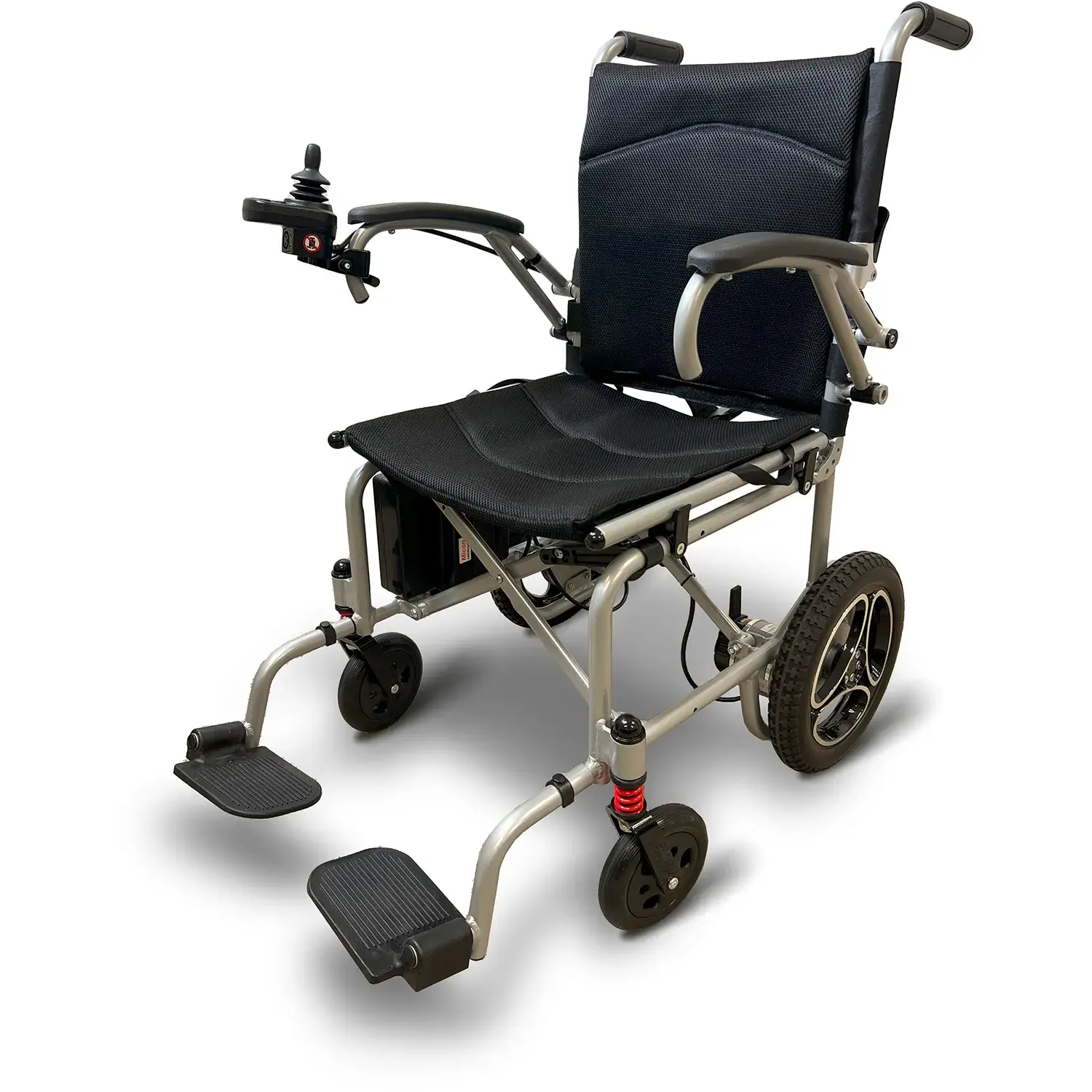 A wheelchair with wheels and a seat.