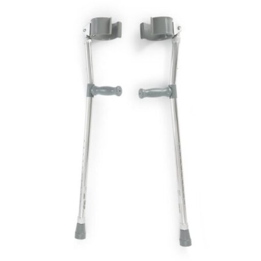 A pair of silver forearm crutches isolated on white.
