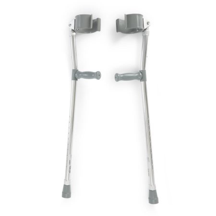 A pair of silver forearm crutches isolated on white.