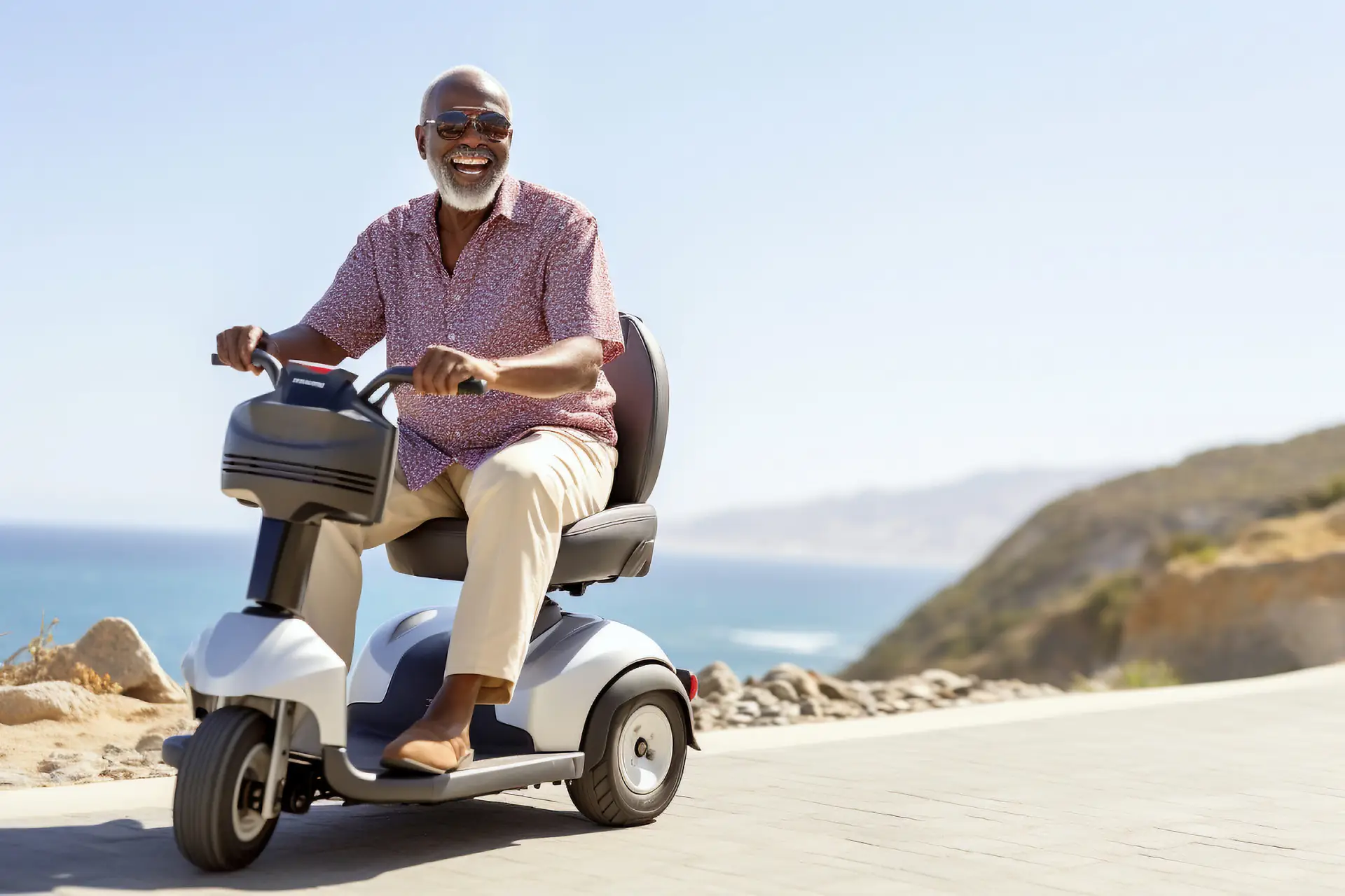 A man riding on the back of a white scooter.