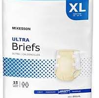 Package of McKesson XL Ultra Briefs with adhesive tabs.
