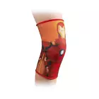 Red Iron Man-themed knee brace worn on a bent leg.