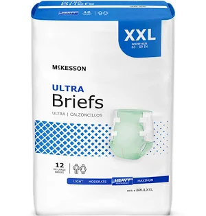 Package of McKesson Ultra Briefs XXL adult diapers.