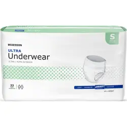 Package of men's ultra absorbent underwear, size small.